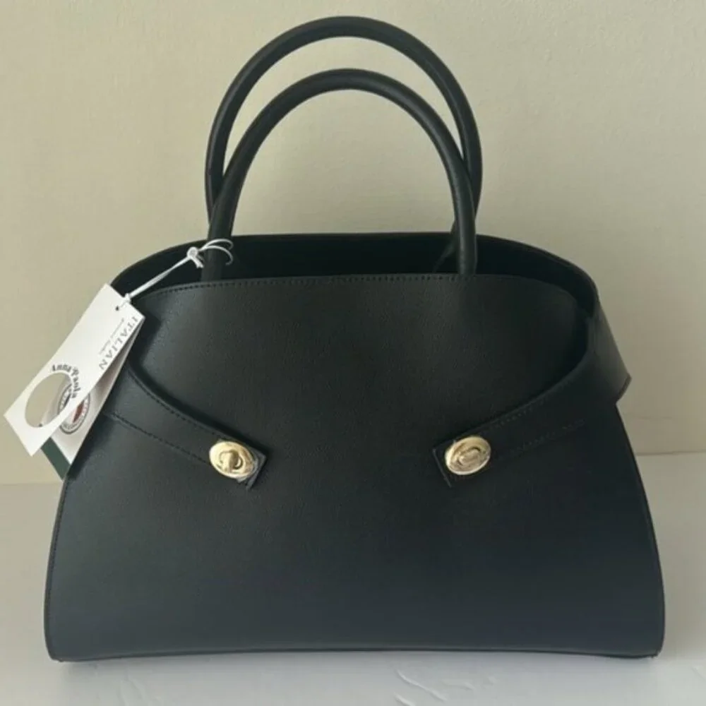 Anna Paola Annie Handbag Genuine Leather Italy Tote Crossbody Black